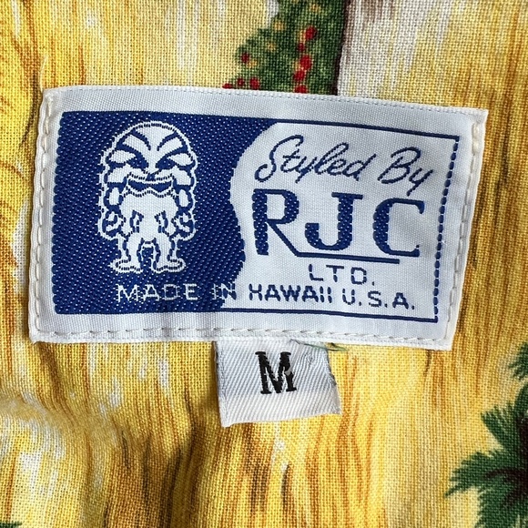 RJC Hawaiian Shirt Made In Hawaii Size Medium Yellow Button Up 100% Cotton Palms - Picture 4 of 5